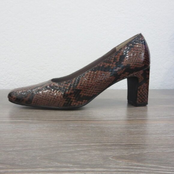 Karen Scott DEANNA Leather Snakeskin Brown Pumps Heels Shoes 5.5 Block Heel - Picture 8 of 16